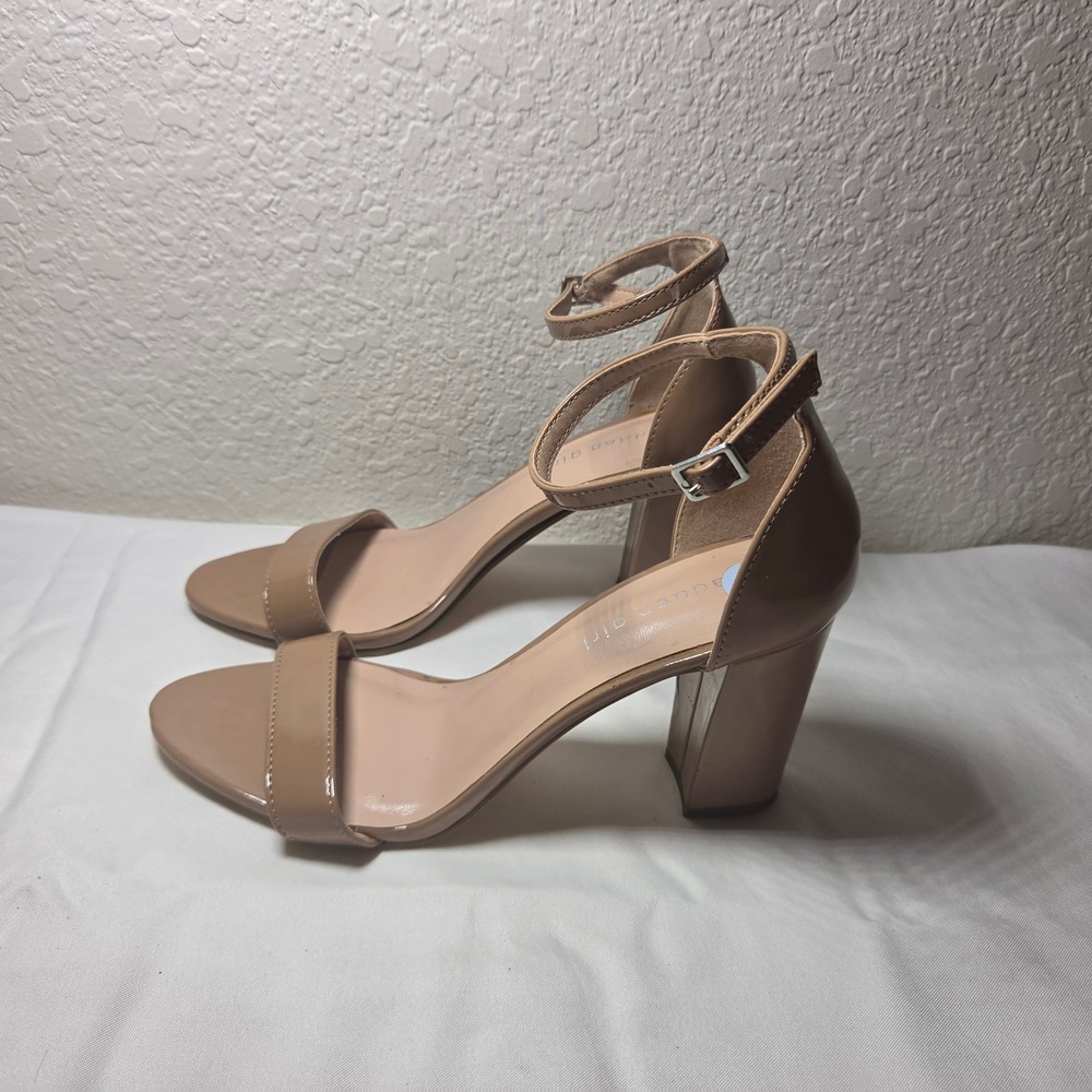 Madden Girl Bella Tan Patent Block Heel Ankle Strap Sandals BELLA 9M